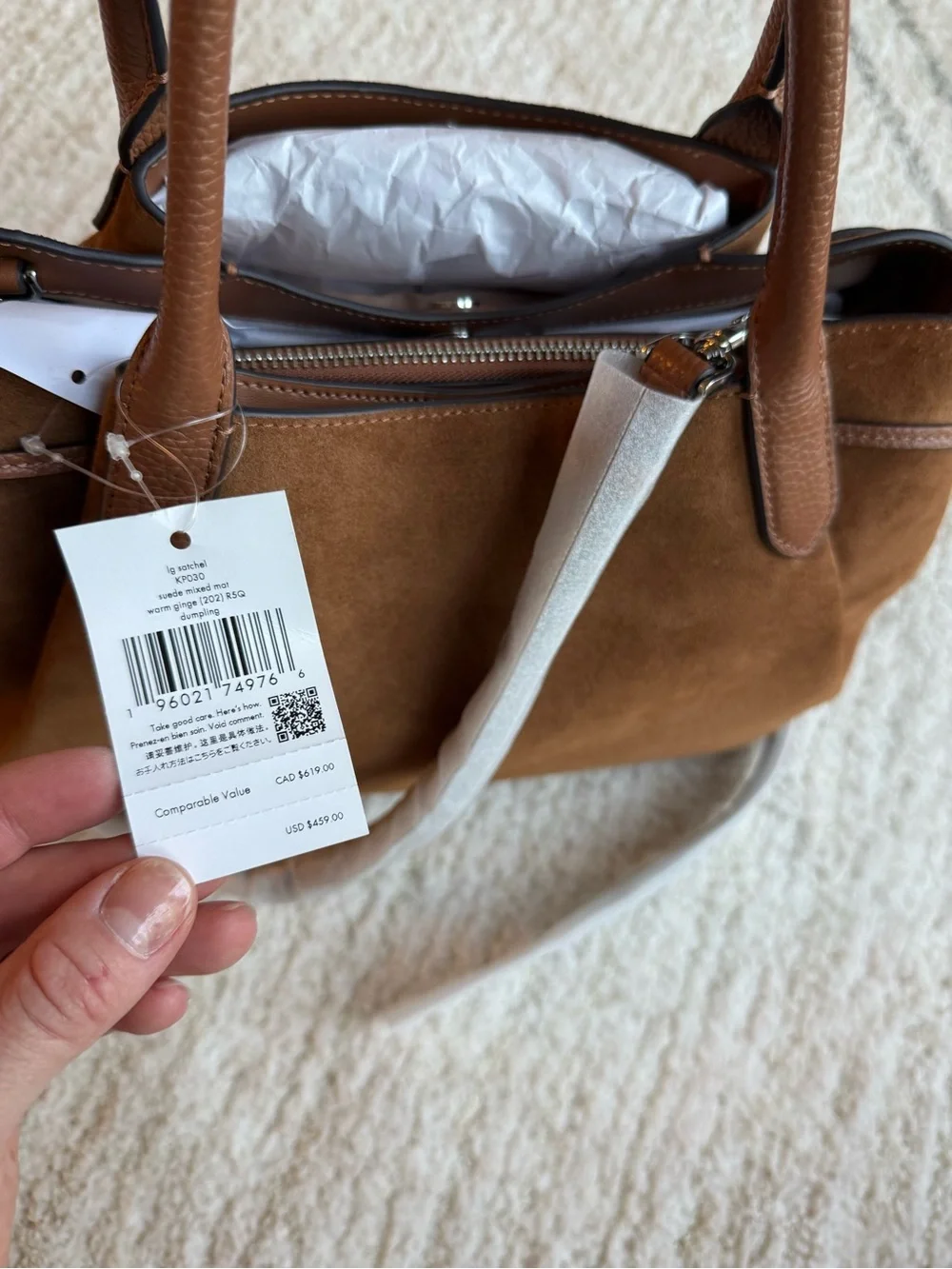 kate spade Dumpling Cognac Brown Suede Satchel